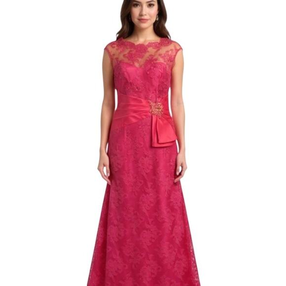 Rickie Freeman Teri Jon Gown Women's Size 2 Red Lace Formal Party Maxi Dress - Picture 9 of 16